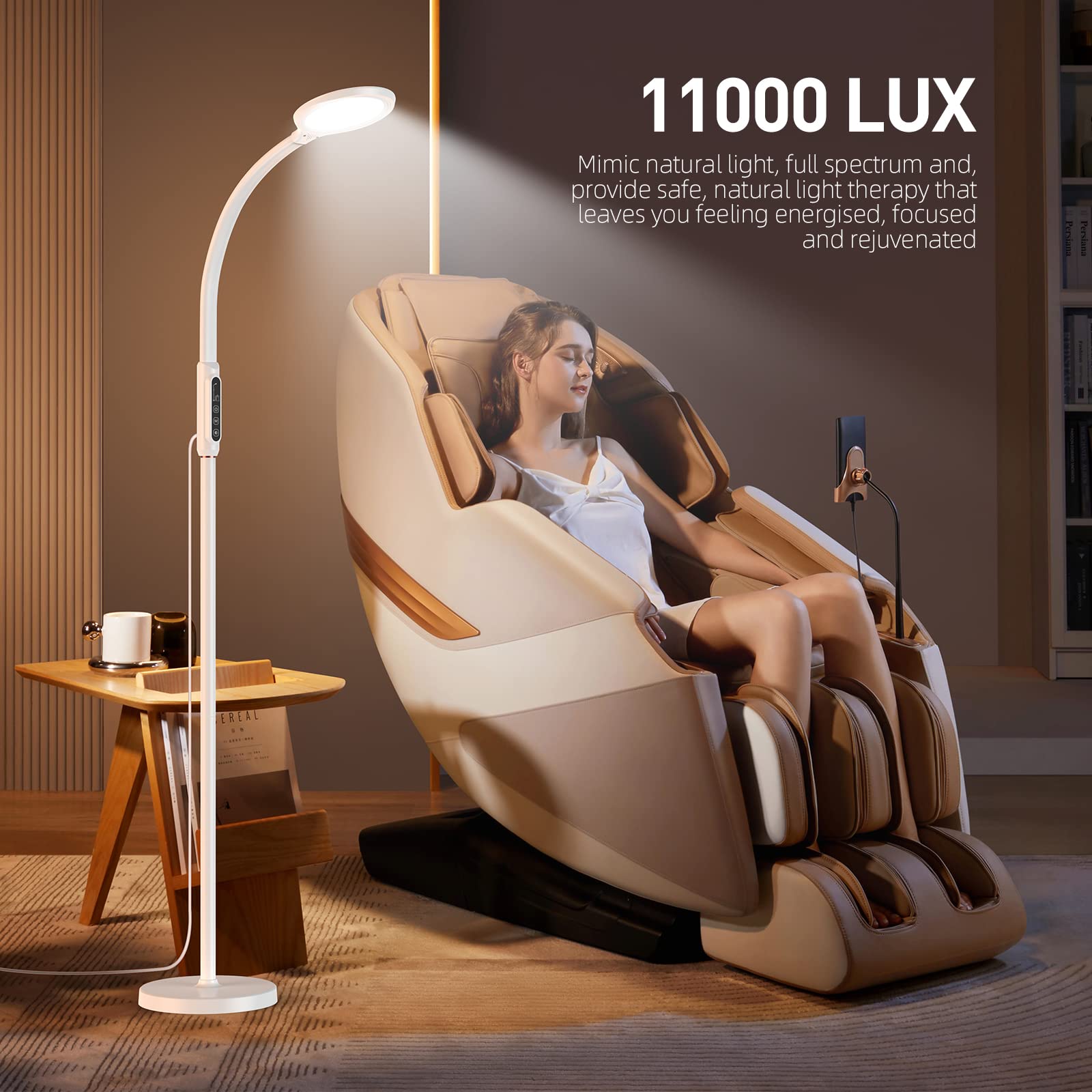 FBBJFF Light Therapy Lamp 11000 Lux, LED UV-Free Sunlight Lamp,Full Spectrum Happy Therapy Lamp with 10 Adjustable Brightness Le