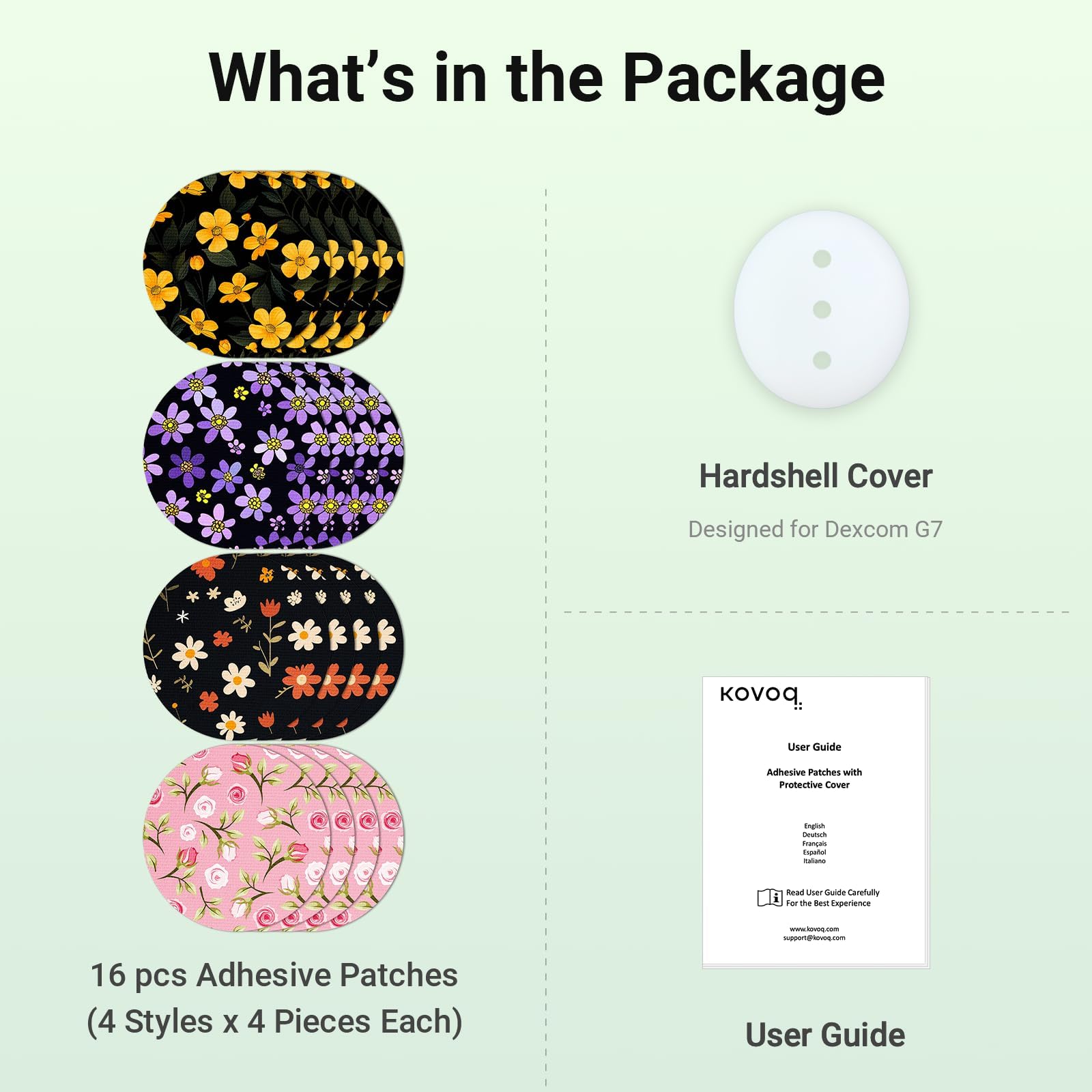 Kovoq - Dexcom G7 Over Patches, 16 Printed Waterproof Dexcom Stelo & G7 Over Patches, 1 Hardshell Cover for Enhanced Safeguard,