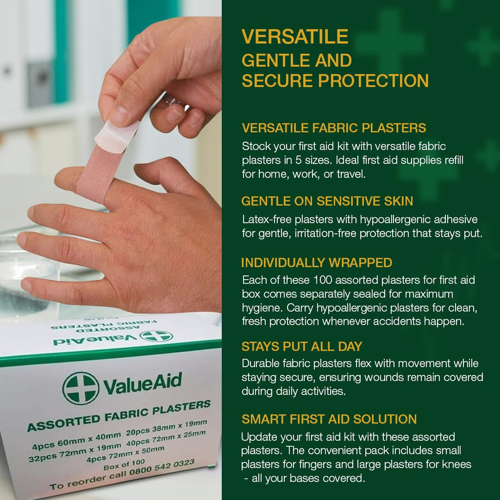 Value Aid Assorted Fabric Plasters - Box of 100