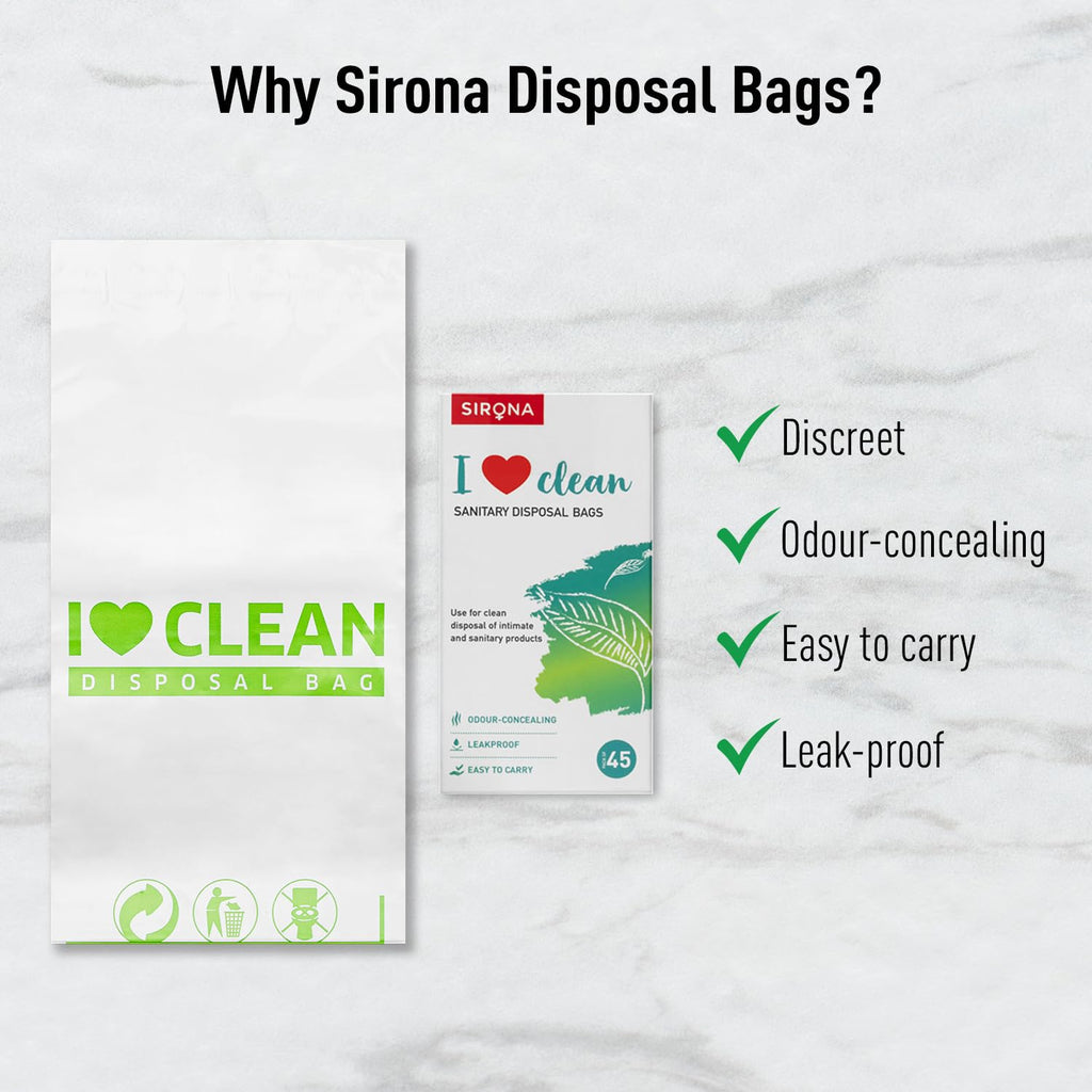 Sirona Sanitary Disposal Bags - 45 | Leakproof, Odor-Concealing Disposal for Tampons, Pads, Liners & More | Hygienic & Travel-Fr