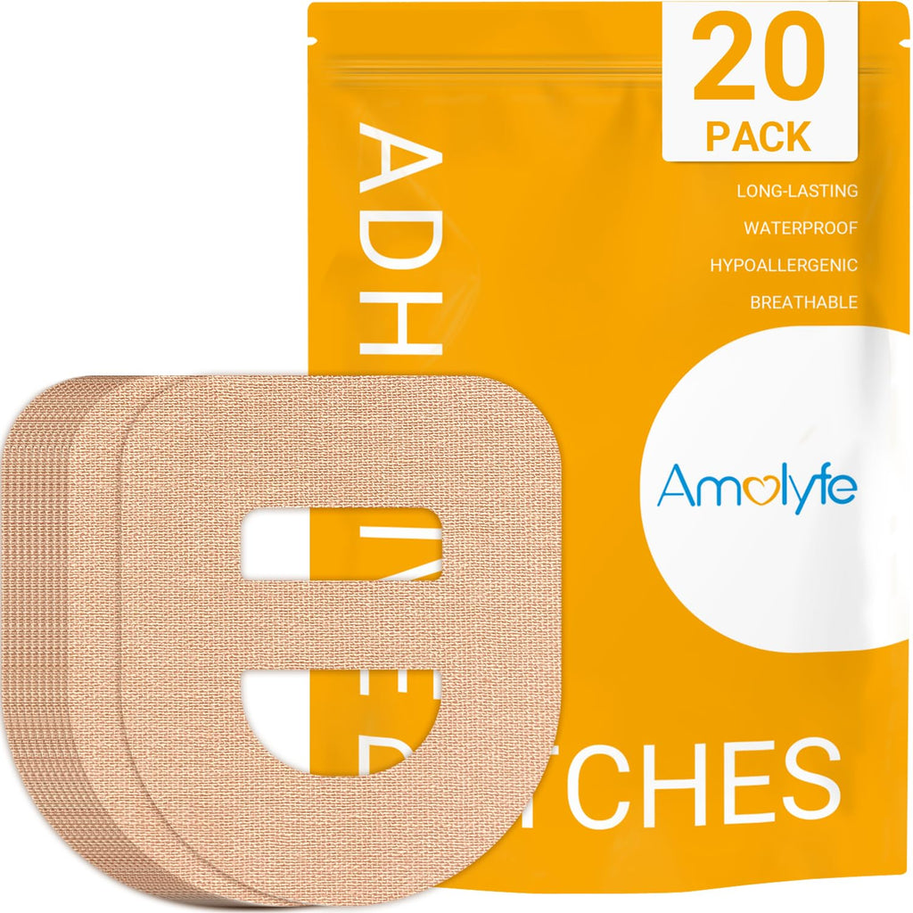 Omnipod 5 Adhesive Patches Waterproof, 20 Pack Amolyfe Omnipod Overpatches with Stretchable Strap, Optimized Split Backing for E