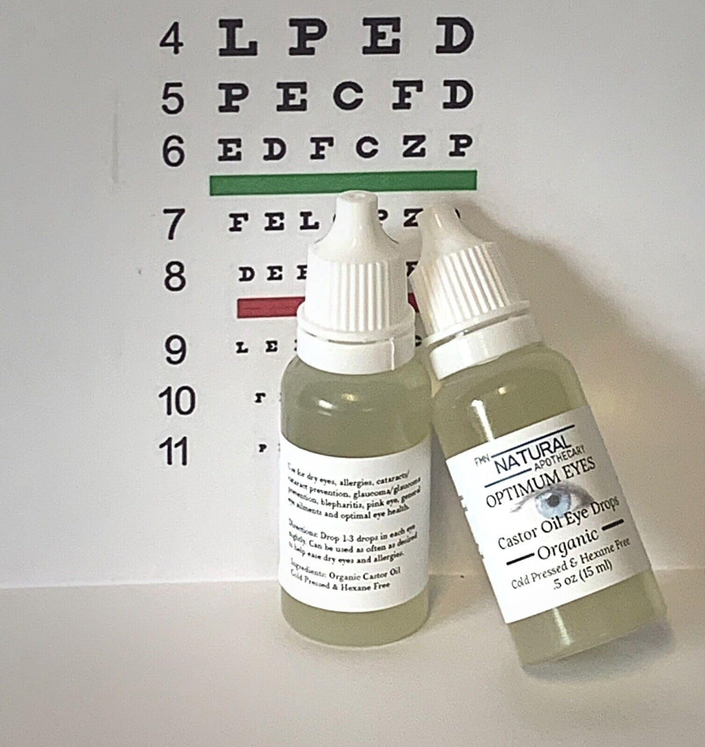 Organic Castor Oil Eye Drops FMN Natural Apothecary 100% Pure Cold Pressed Hexane Free Soothes Dry Irritated Eyes Provides Deep