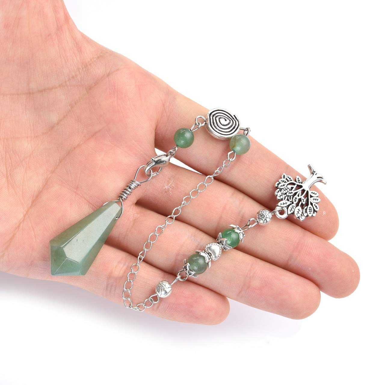 PESOENTH Natural Green Aventurine Jade Dowsing Pendulum Crystal Scrying Divination Healing Gemstone Hexagonal Pointed Chakra Tre