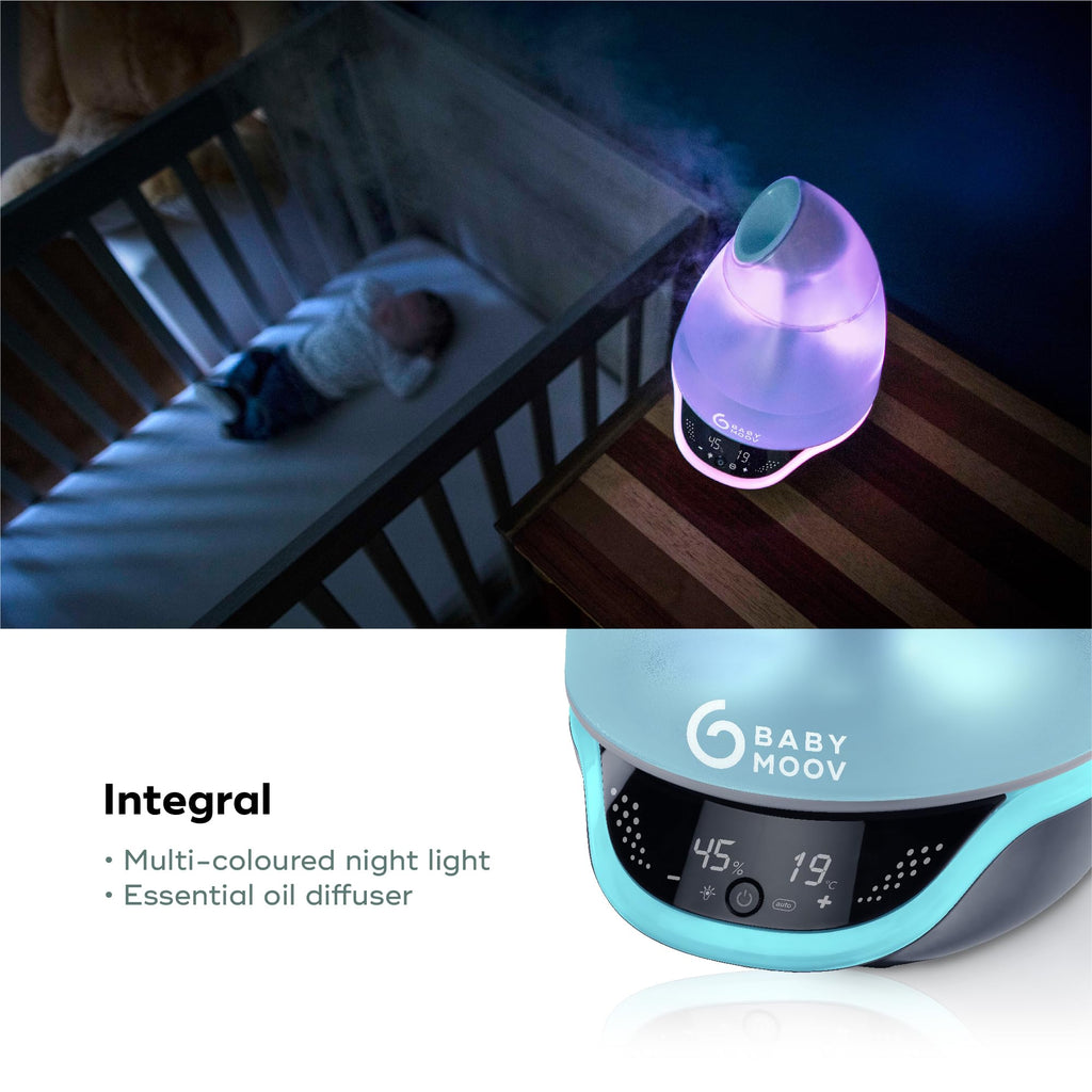 Babymoov Hygro Plus Cool Mist Humidifier 3-in-1 Humidity Control, Multicolored Night Light & Essential Oil Diffuser Easy Use and