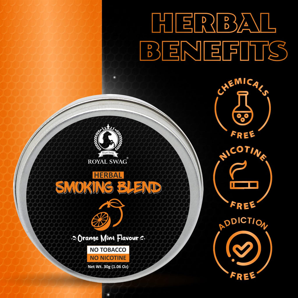 Royal Swag Ayurvedic Herbal Mixture 100% Tobacco-Free and Nicotine-Free Smoking Blend 30 g/1.0 oz (Container) | Orange Mint Flav
