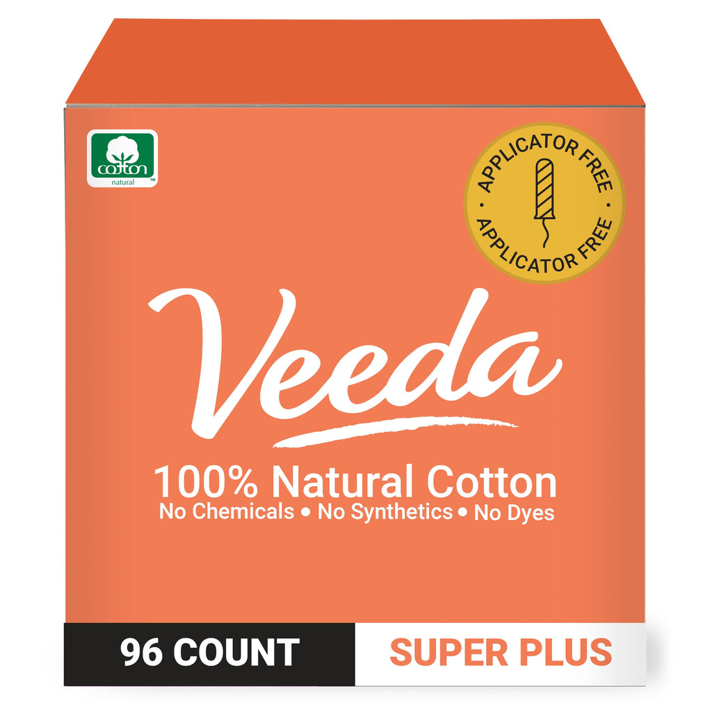 Veeda 100% Natural Cotton Compact Tampons Super Plus Absorbency - Non-Applicator Tampons with leak proof protection - Unscented,