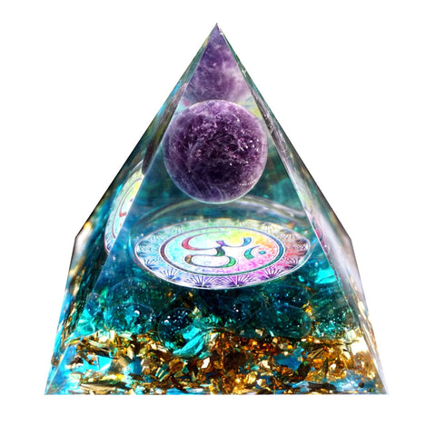 Besorgone Orgonite Pyramid for Positive Energy Amethyst Sphere Chakra Orgone with Blue Quartz Crystal Healing Stones Attract Wea