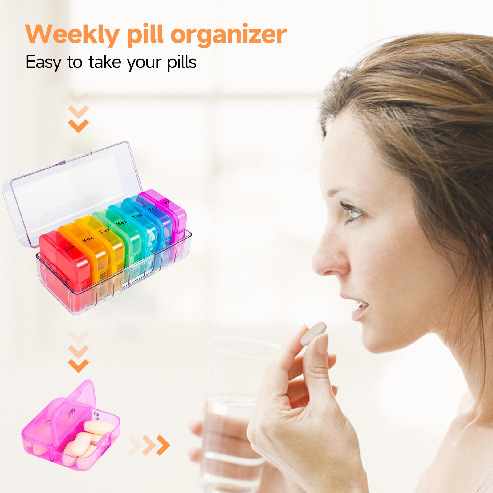 Zoksi Pill Organizer 2 Times a Day, Weekly 7 Day Pill Box, Daily Am Pm Pill Organizer, Travel Pill Case for Medicine, Fish Oils,