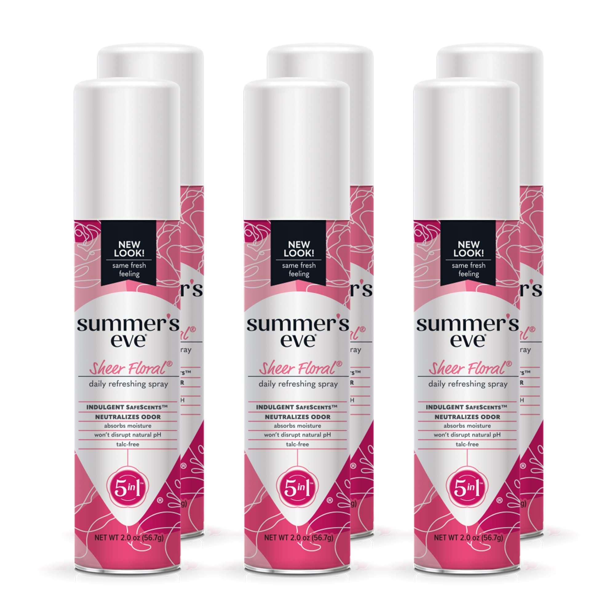 Summer's Eve Freshening Spray | Sheer Floral| 2 oz Size | Pack of 6 | pH Balanced, Dermatologist & Gynecologist Tested