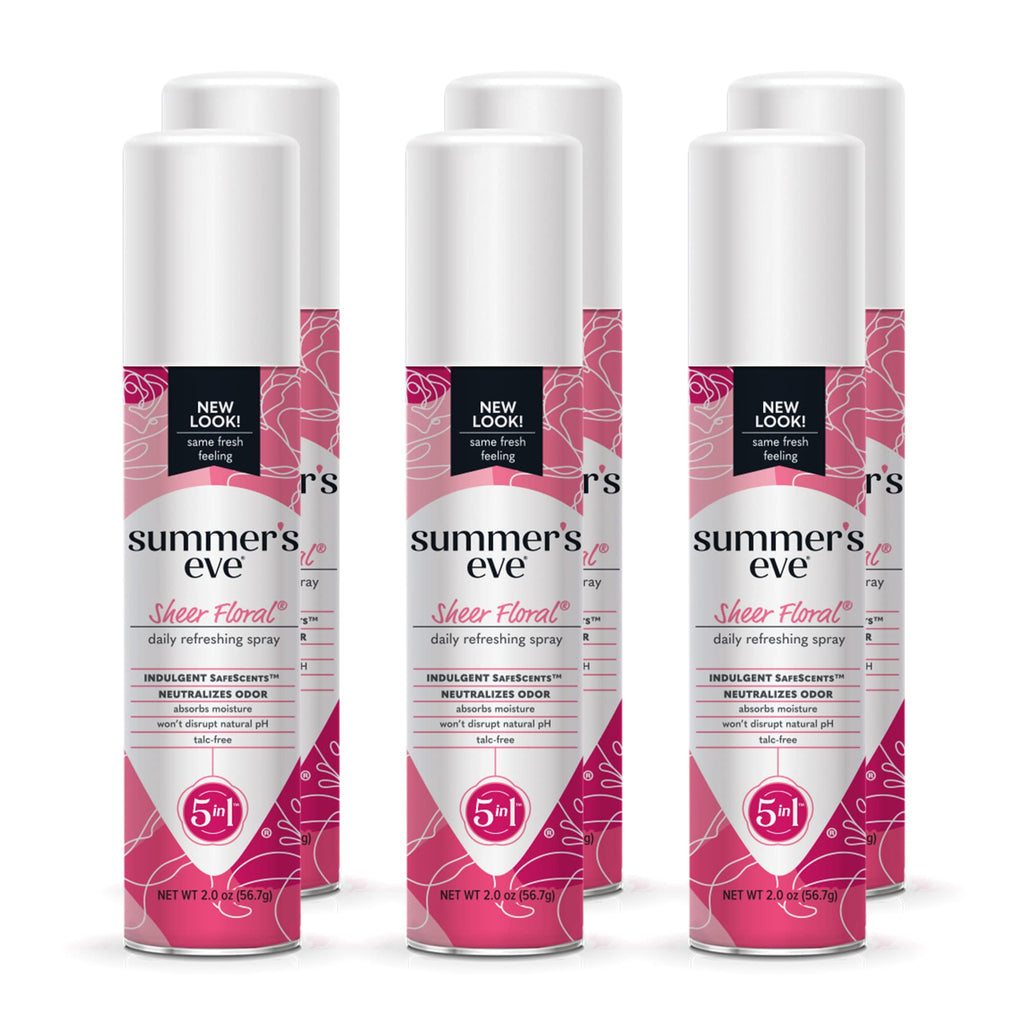 Summer's Eve Freshening Spray | Sheer Floral| 2 oz Size | Pack of 6 | pH Balanced, Dermatologist & Gynecologist Tested