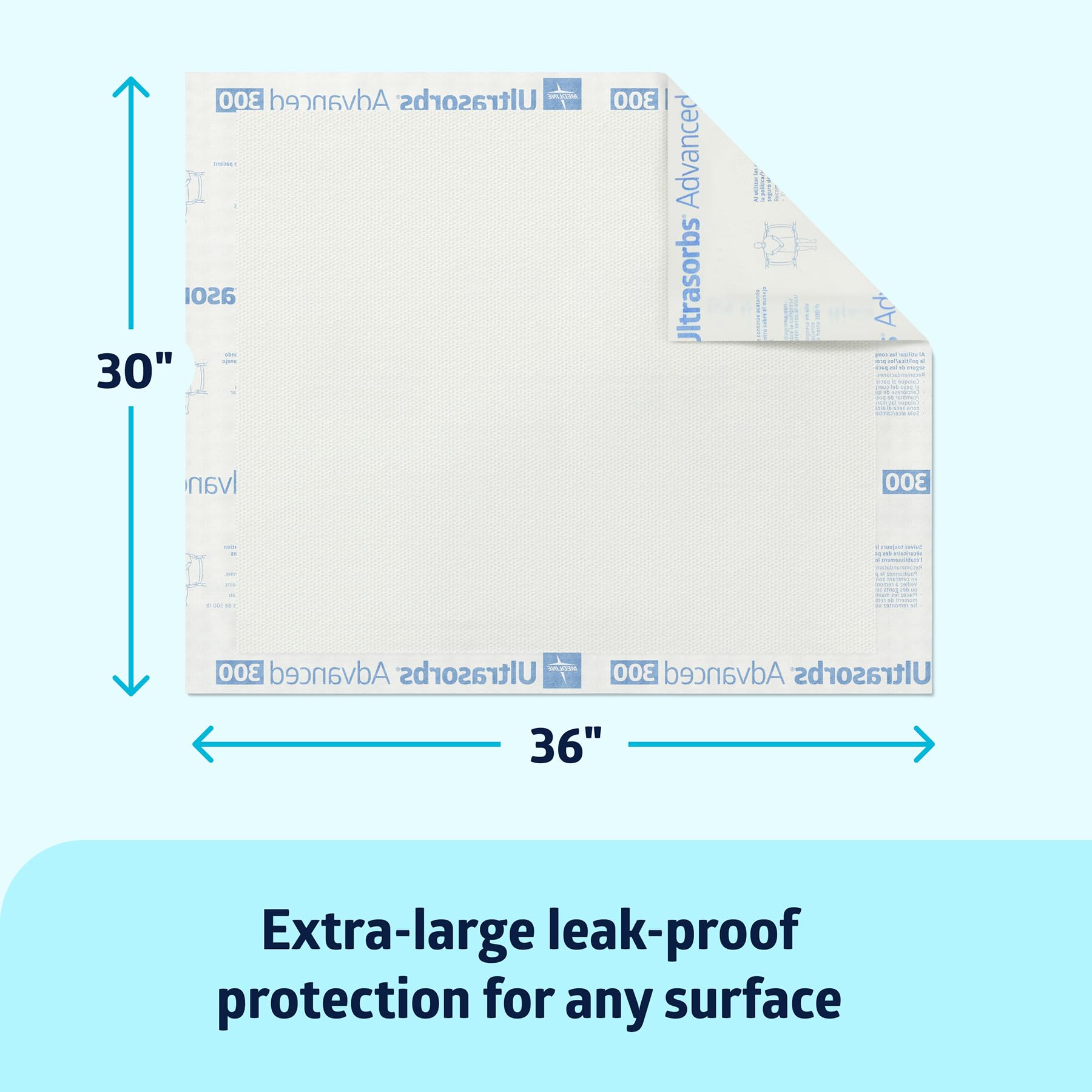 Medline Advanced Ultrasorbs Drypads, 30 x 36, 70 Count, Large Disposable Bed Pads, Incontinence Bed Pads, Super Absorbent Chucks