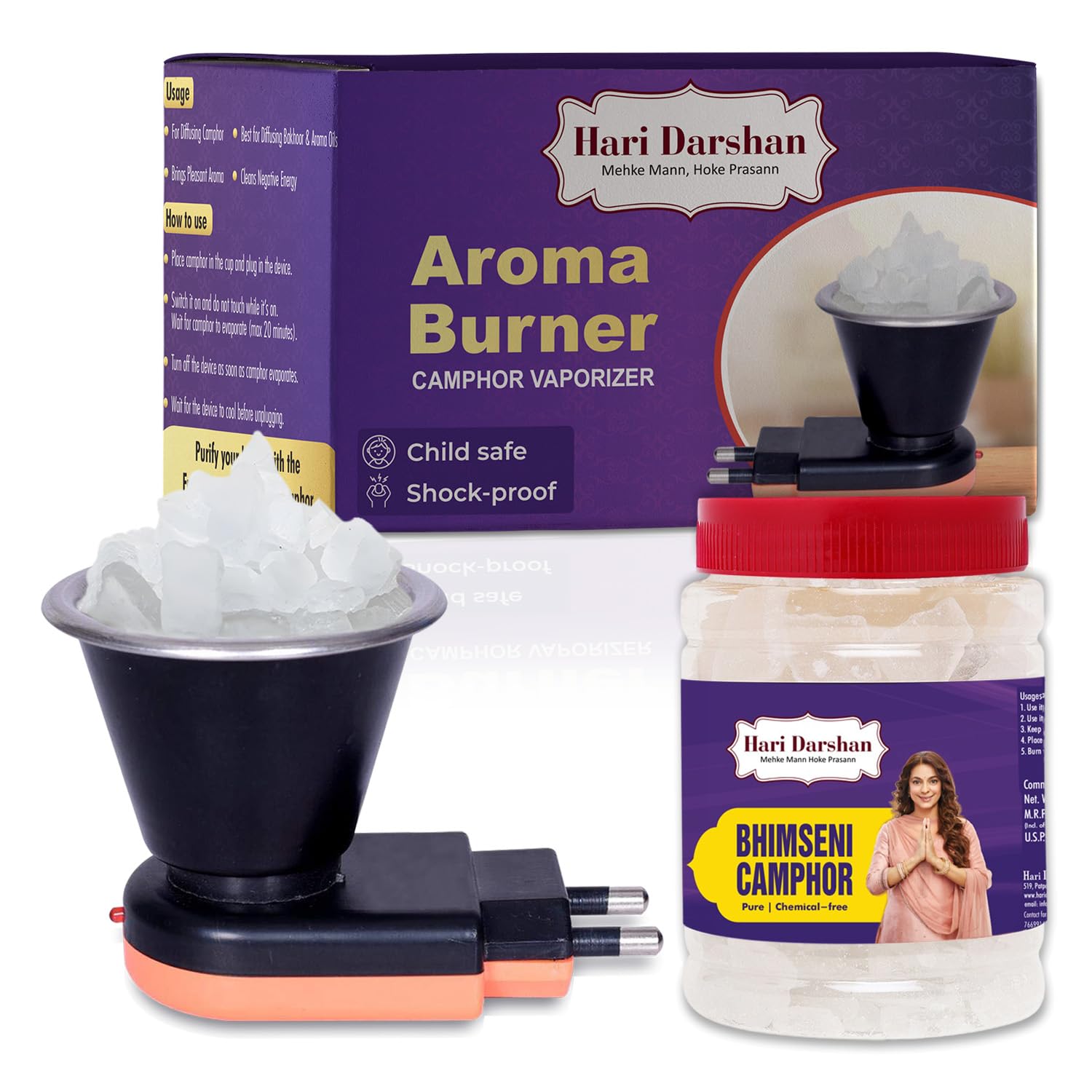 Hari Darshan Electric Aroma Burner With 50G Bhimseni Camphor | Kapoor Dani Camphor Diffuser For Home | Room Freshener | Oil Diff