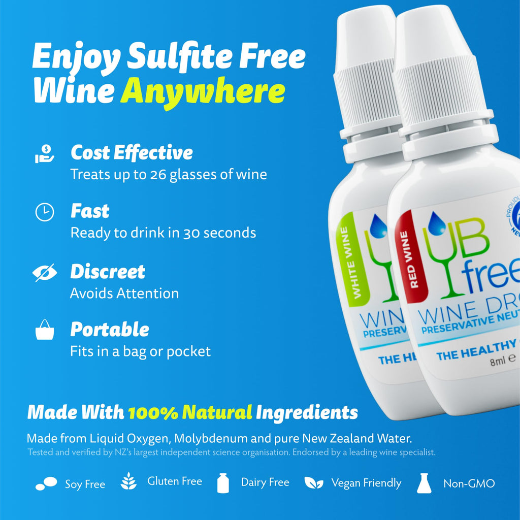 UBfree Wine Drops - 4pk Red & White - Removes Sulfites and Histamines from Red and White Wines | Naturally Eliminate Wine Headac