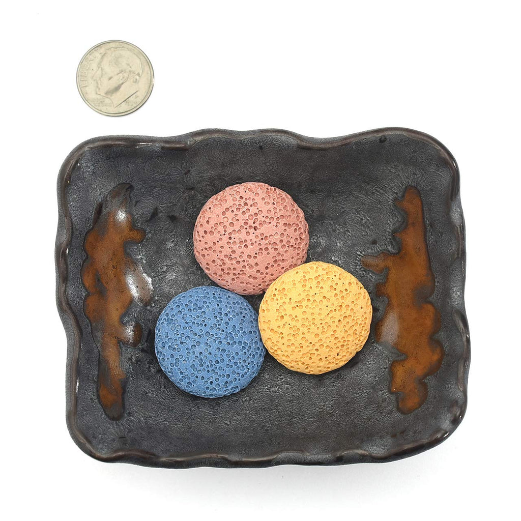 Top Plaza Lava Rock Stone Aromatherapy Essential Oil Diffuser Set Square Ceramic Fragrance Perfume Ware Bowl with 14Pcs Round Sh