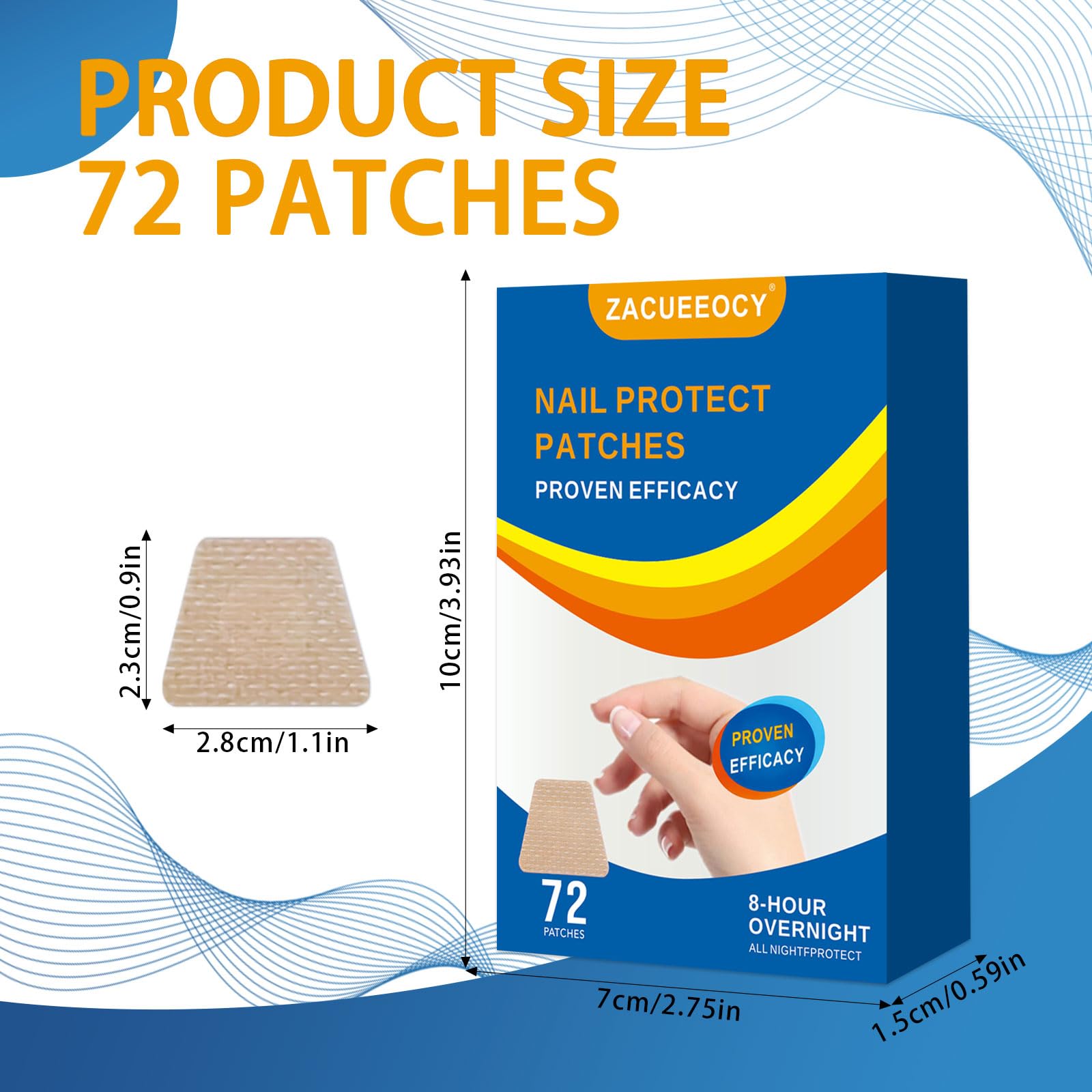 ZACUEEOCY 72PCS Nail Treatment Patches for Toenail and Fingernails, Nail Repair Patches Extra Strength 8-Hours Overnight Care an