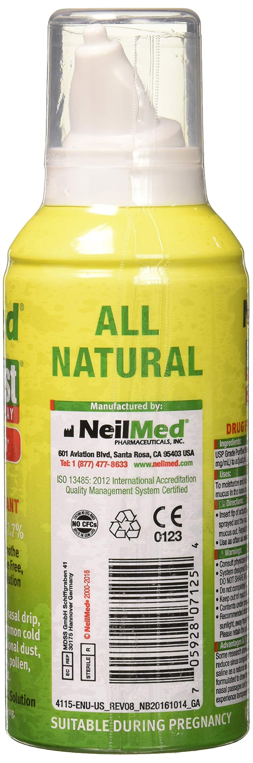 NeilMed NasaMist Hypertonic Extra Strength Saline Spray,Green 4.5 fl oz (Pack of 1)