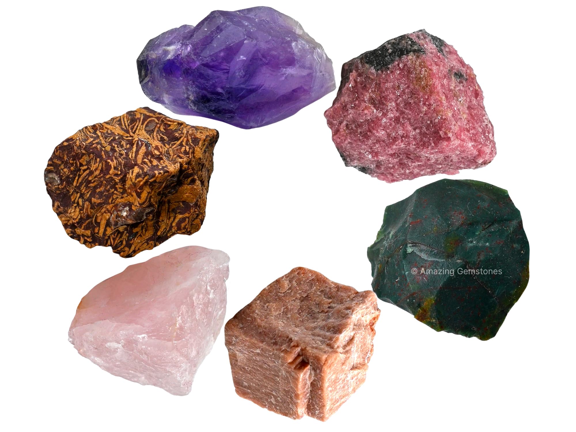 Crystals for Pleasant Period Menstrual Cycle Menses, Set of 6 Blood Stone, Rose Quartz, Peach Moonstone, Mariyam Jasper and Rhod