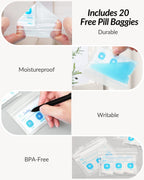 ZIKEE Slim Folding Pill Organizer Bag with 20 Writable BPA-Free Pill Pouches, Travel 22 Slot Pill Box Bag with a Zipper Design f