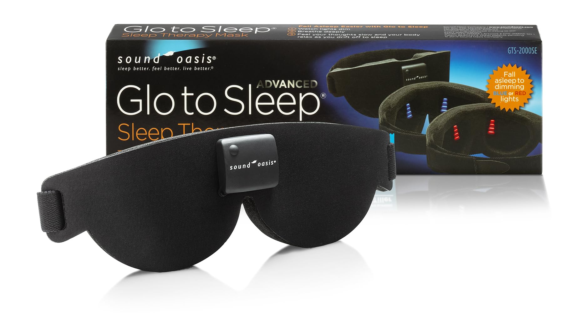 Advanced Glo to Sleep Eye Mask, Nighttime Adult Sleep Aid for Men & Women, Deep REM Sleep, Relaxation, Red & Blue Lighting, Pate