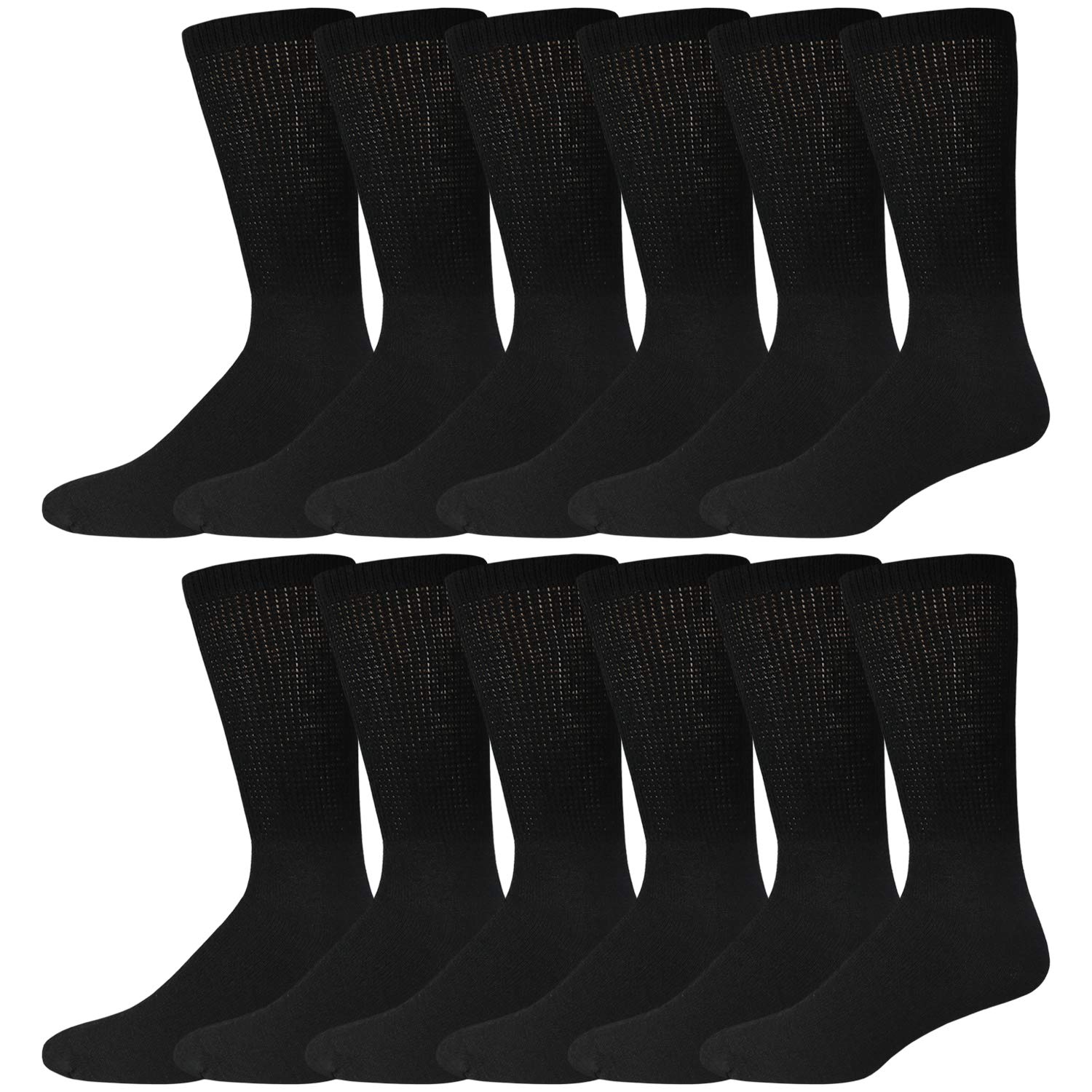 12 Pairs of Cotton Diabetic Neuropathy Crew Socks (10-13, Fits Mens Shoe Size 9-12, Black)