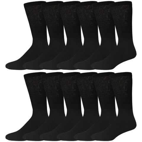 12 Pairs of Cotton Diabetic Neuropathy Crew Socks (13-16, Fits Men's Shoe Size 12-14.5, Black)