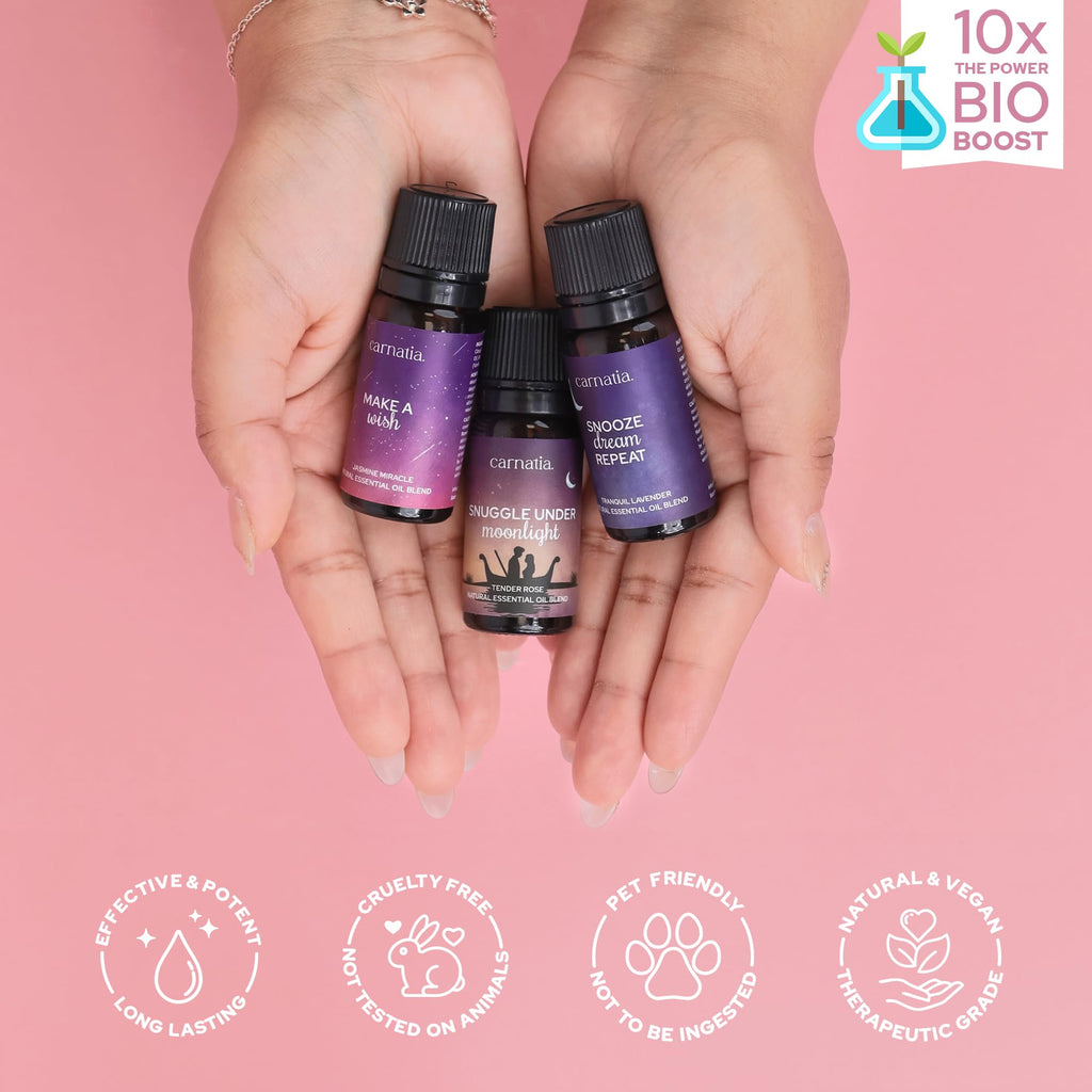 Carnatia Sleep Essentials Essential Oil Set - 100% Pure & Natural Aroma Blends for Deep Sleep, Stress Relief & Relaxation | Calm