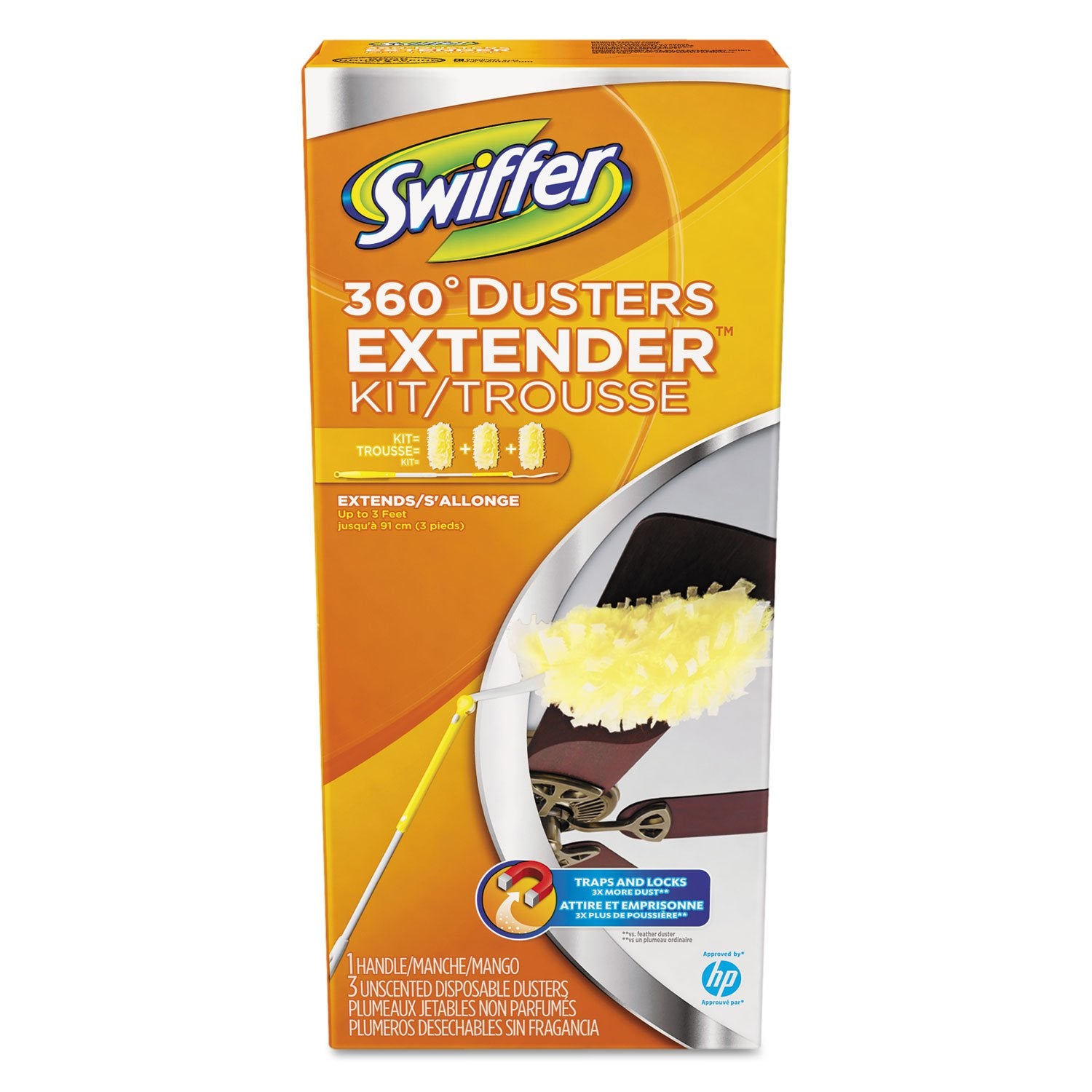 Swiffer 360 Dusters Extender Kit, 3 Unscented Dusters With Extendable handle (Packaging May Vary) 4 Piece Set