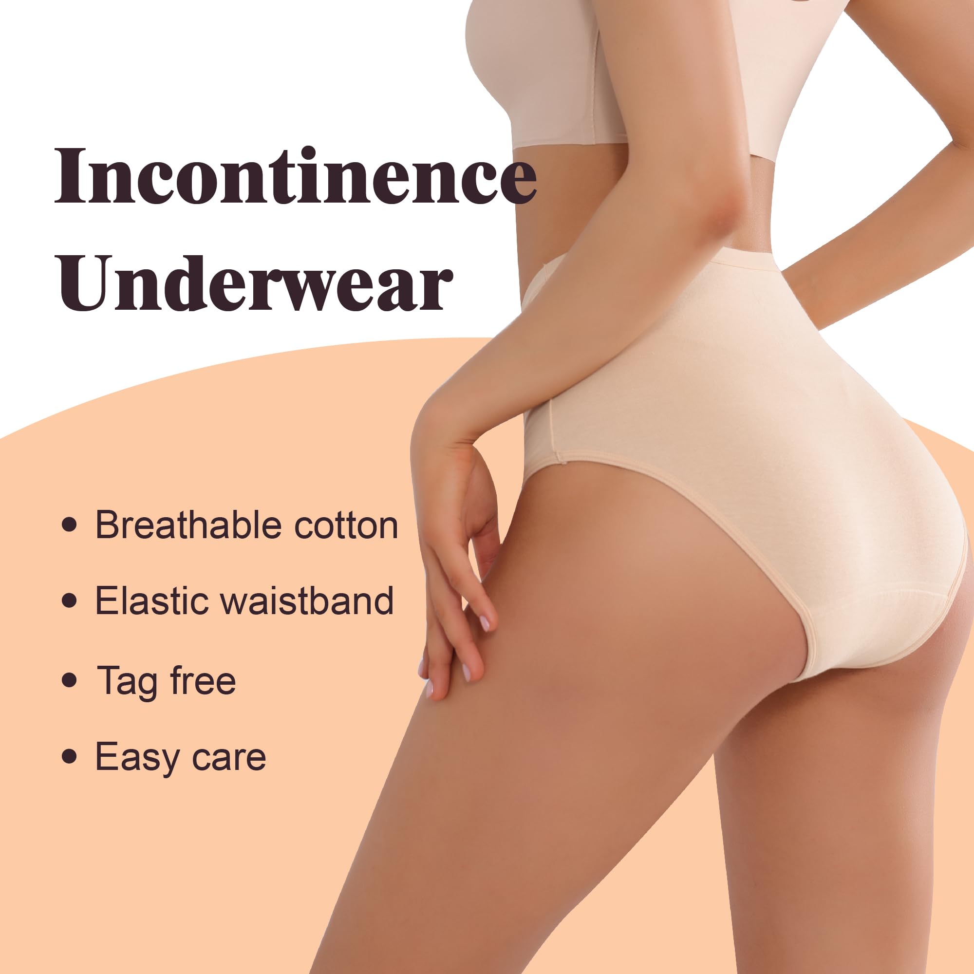 IRISMORII Leak Proof Incontinence Underwear for Women Washable Absorbent Bladder Control Postpartum Briefs 1Pack (Beige XXL)