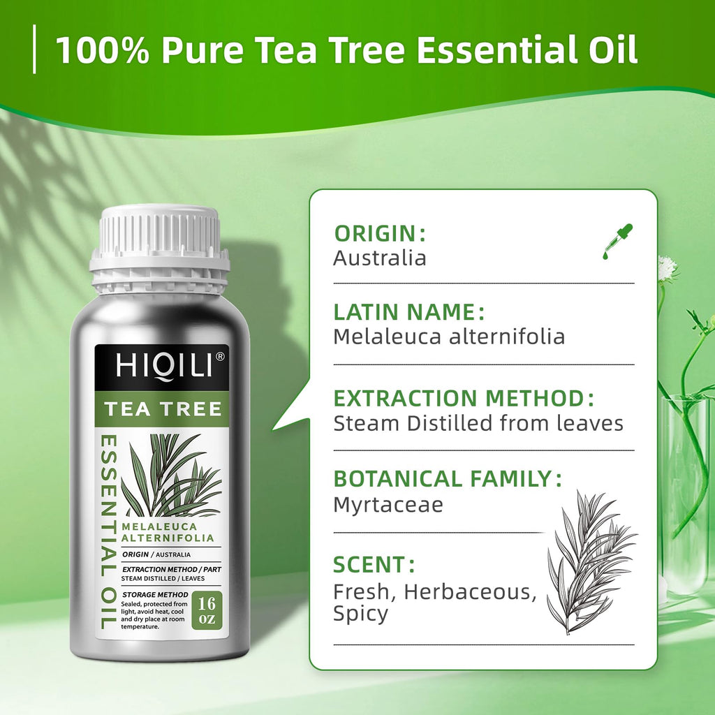 HIQILI 16 Fl Oz Tea Tree Oil, Tea Tree Essential Oil for Hair, Toenail
