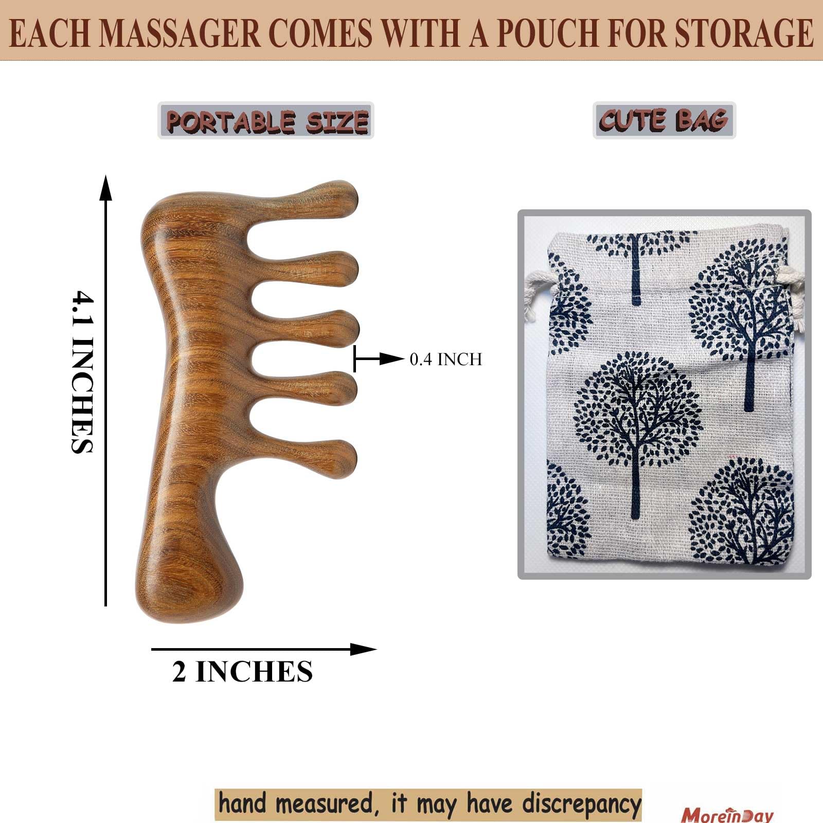 Moreinday Wooden Loc Comb - Scalp Massage, Gua Sha, Sandalwood Wood Head Massager for Hair Growth, Women and Men