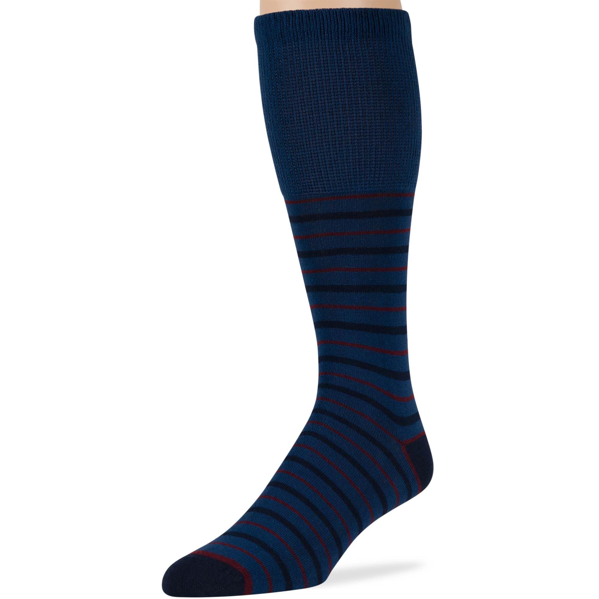 7BIGSTARS KINGDOM Men's Diabetic Cotton Mid Calf Socks - 5 Pack XLarge - Stripe Pattern - Sock Size 13-15 Shoe Size 12-15 XL Dar