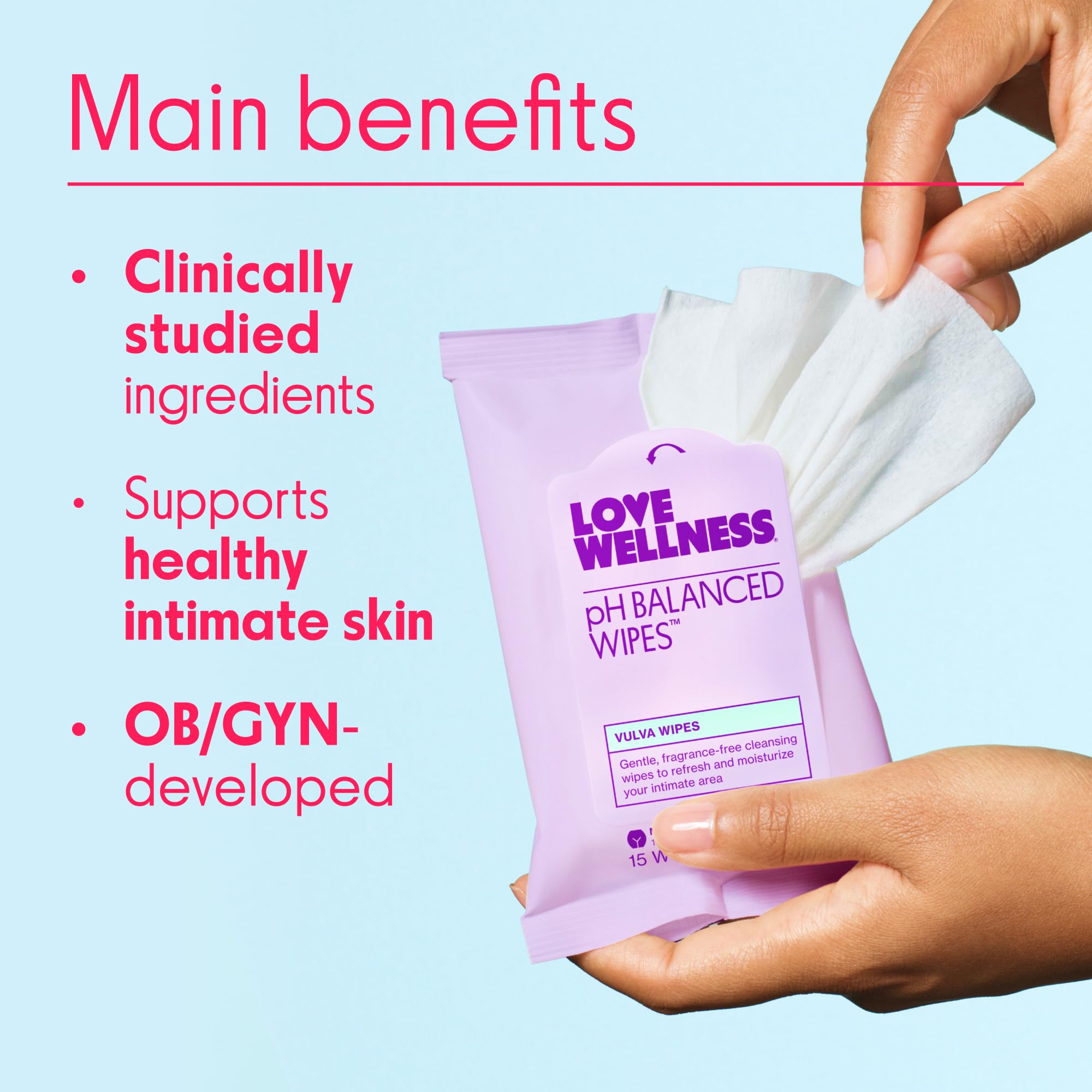 Love Wellness pH Balancing Wipes for Women | Fragrance-Free | Vulva Cleanser for Balanced pH, Intimate Health & Hygiene | Non-Ir