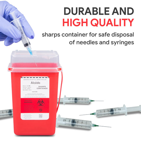 Alcedo Sharps Container for Home Use 1 Quart (1-Pack), Biohazard Needle and Syringe Disposal, Small Portable Container for Trave