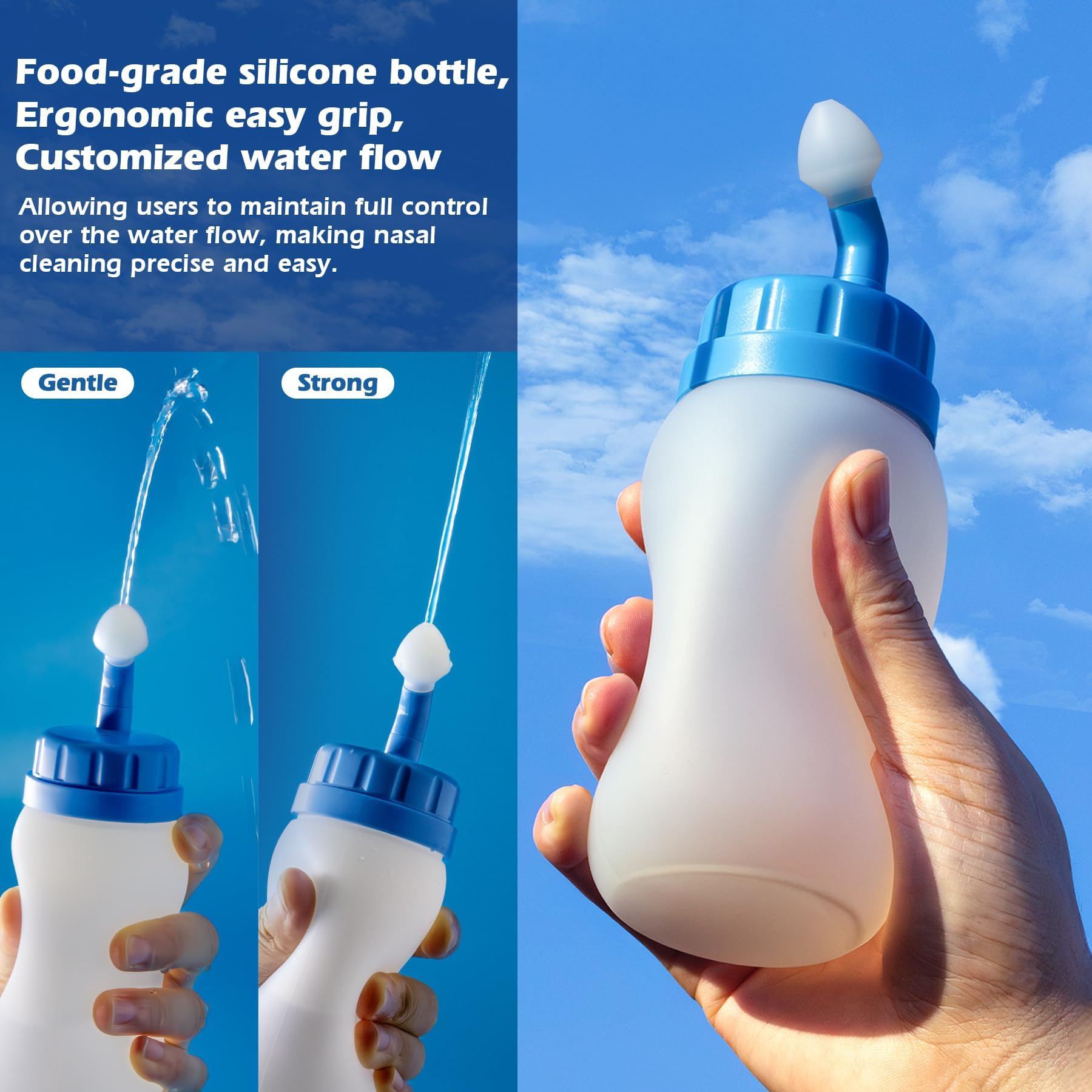 MAOEVER Neti Pot Sinus Rinse Squeeze Bottle Silicone Nose Wash Cleaner Pressure Rinse Nasal Irrigation for Adult & Kid 300 ML wi