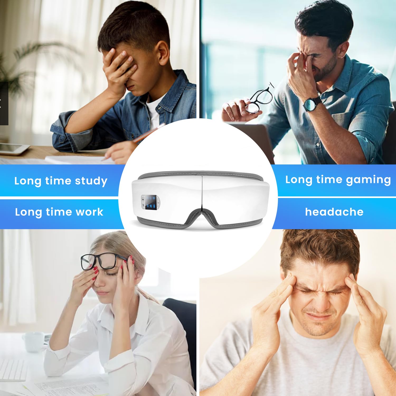 Wohbay Eye Massager with Heat & Vibration, Christmas Gifts for Women, mon or her, Air Pressure Massager, Foldable Sleep Mask Mas