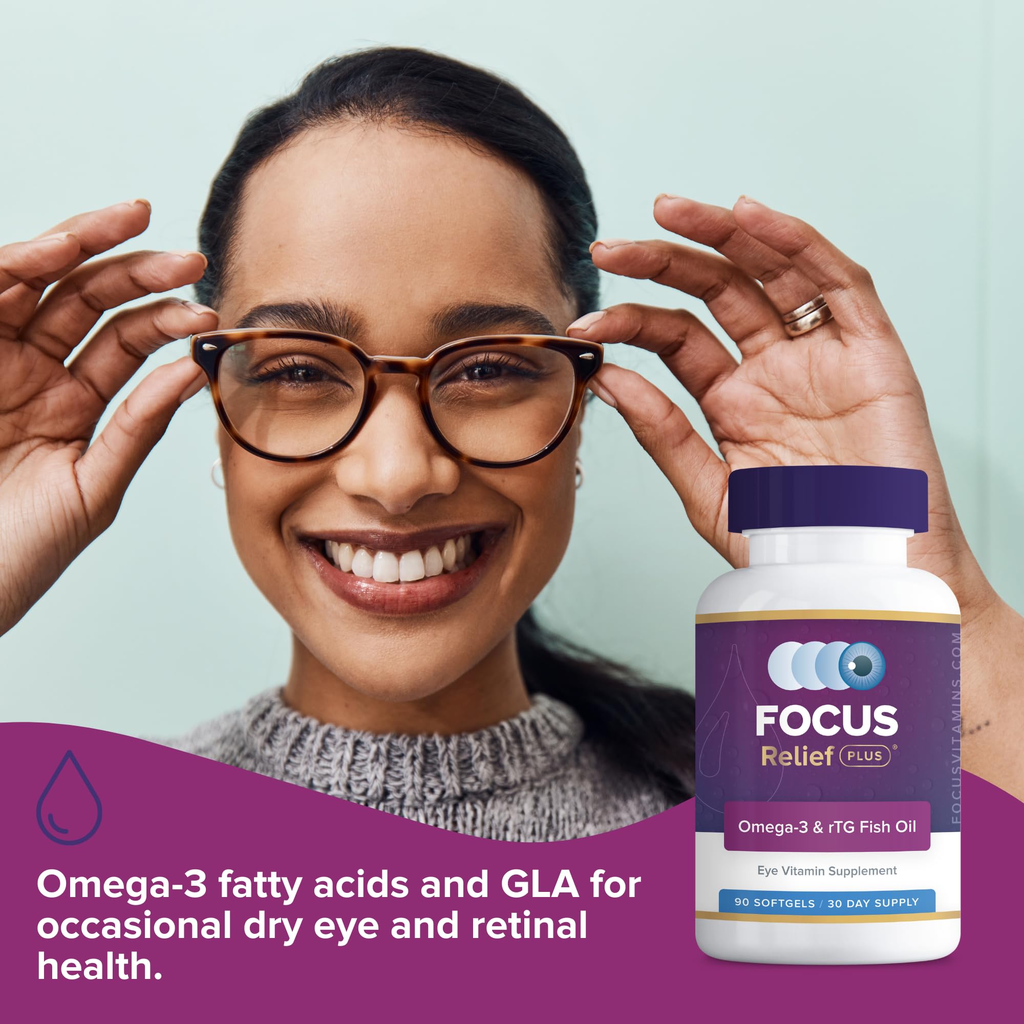 Focus Relief Plus Dry Eye Formula (180 ct. 60 Day Supply) Dry Eye Omega 3 Supplement - Dry Eye Relief Supplement - Omega 3 Fish