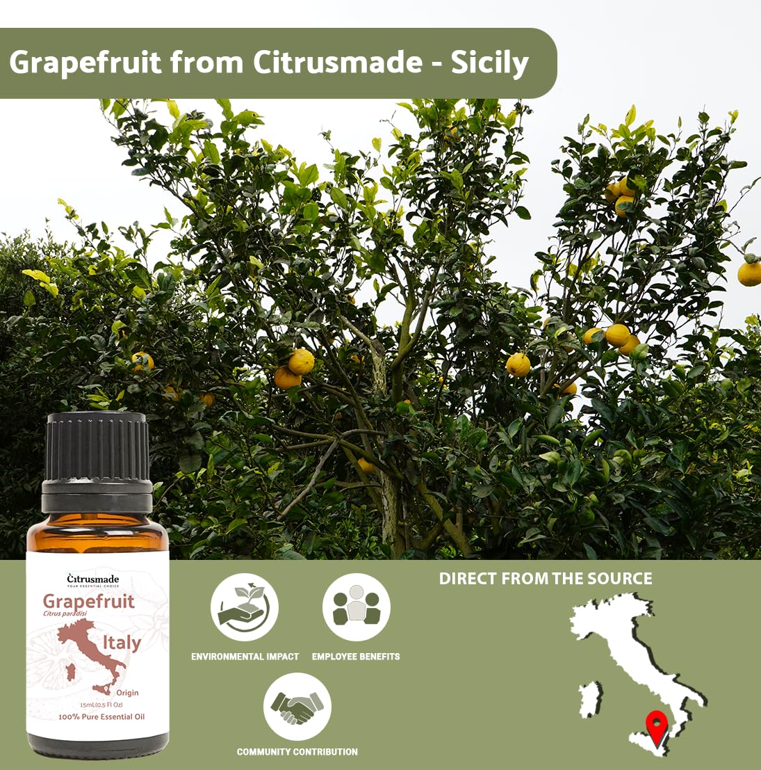 Nature Packaged Grapefruit Essential Oil - Direct from Citrusmade in Sicily- Pure Essential Oil for Diffusers and Aromatherapy |