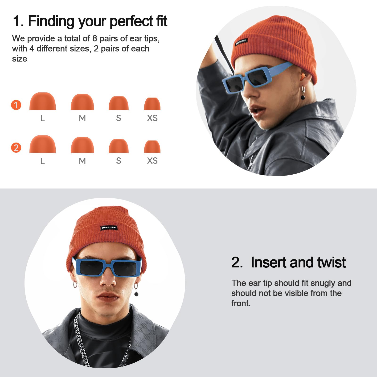 45dB Earplugs for Sleeping,Noise Cancelling Ear Plugs with 8 Pairs Ear Tips, Reusable Hearing Protection Noise Reduction Earplug