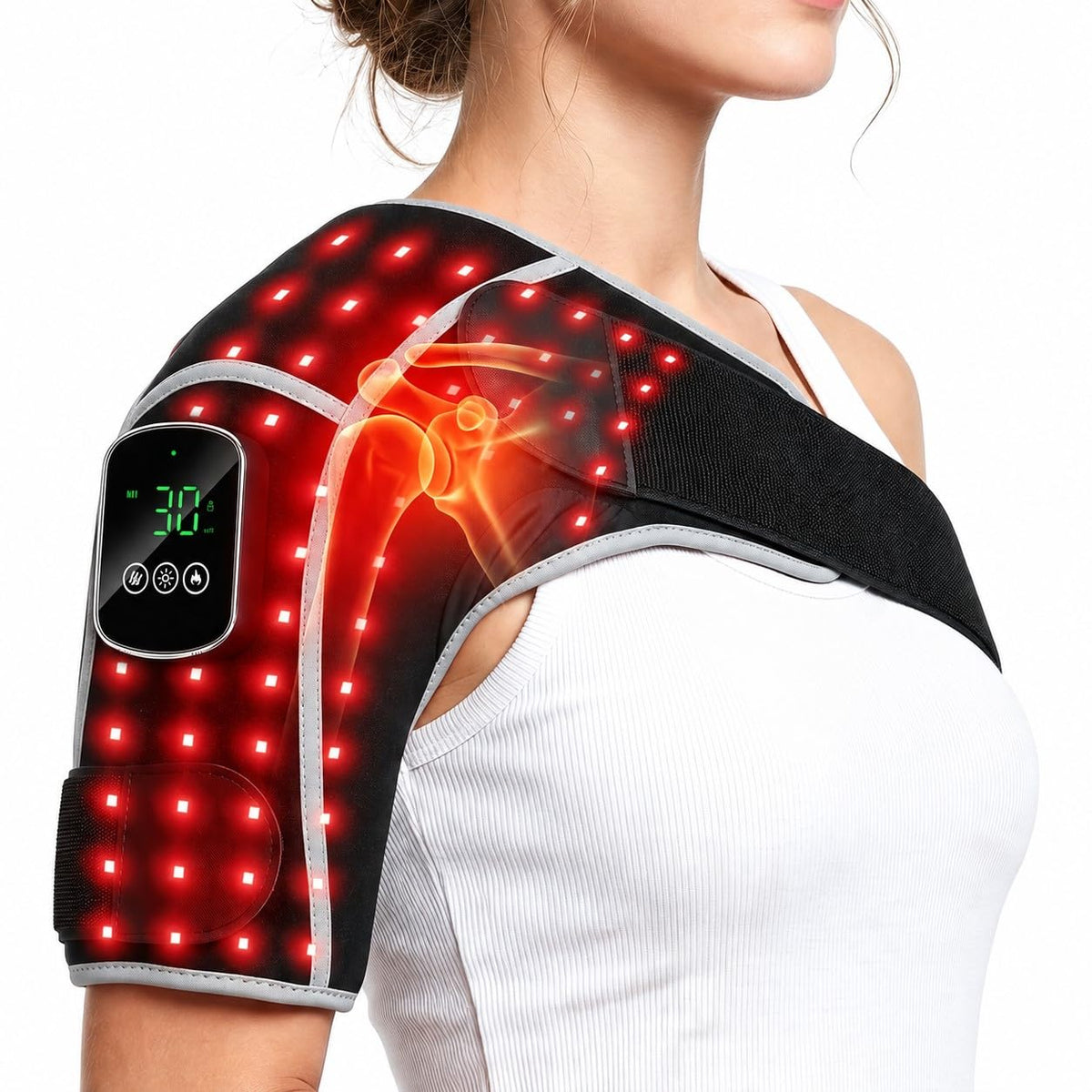 Cordless 90 LEDs Red Light Therapy for Shoulder with Heat & Massage, Gray