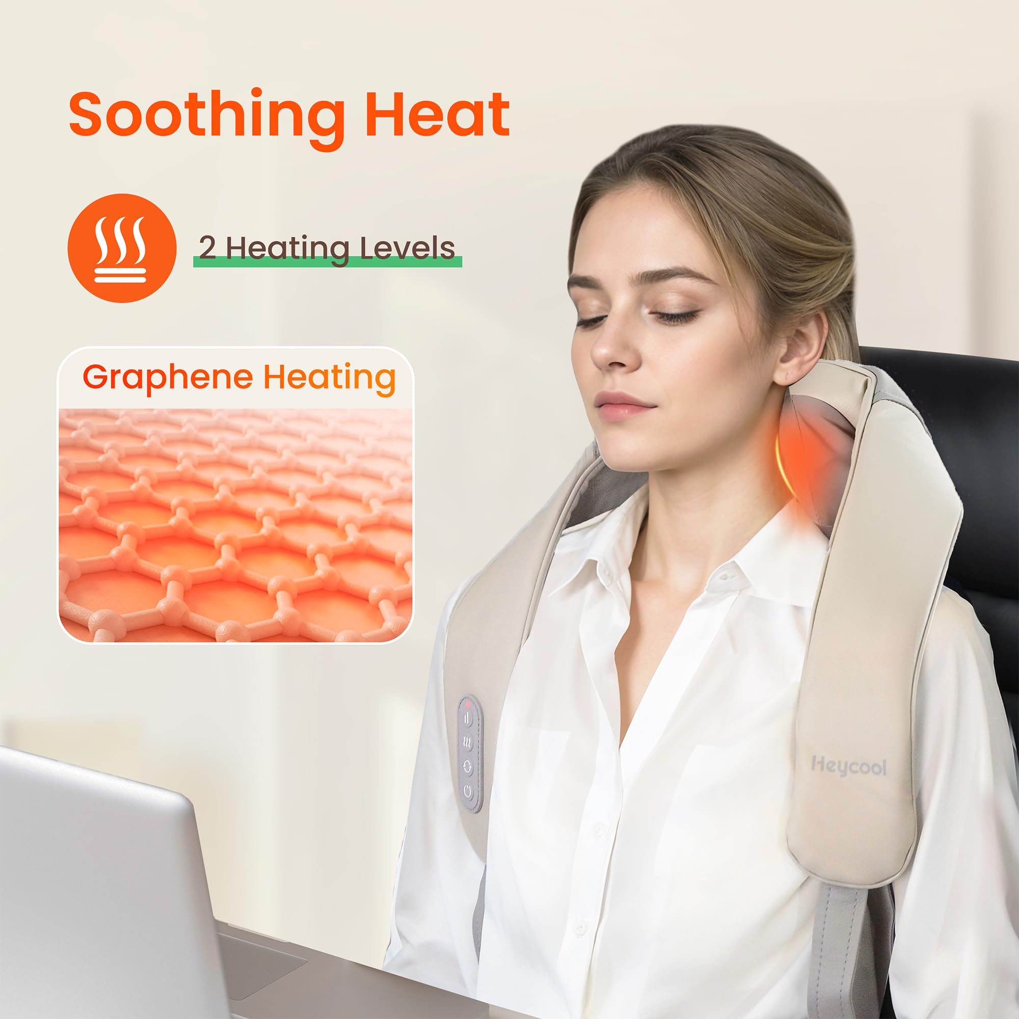 Heycool Cordless Neck Shoulder Massager with Heat, Back Massager Pillow, Gifts for Men, Women