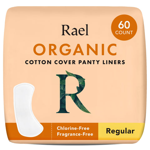 Rael Panty Liners for Women, Organic Cotton Cover - Regular Pantiliners, Light Absorbency, Unscented, Chlorine Free (Regular, 60