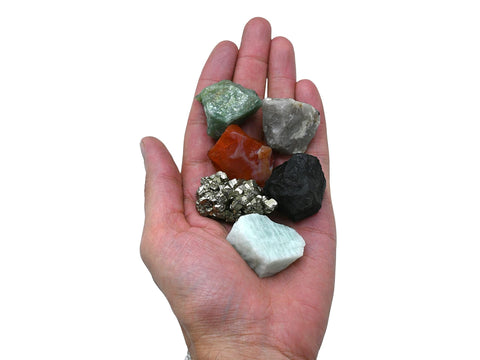 Crystals for Workplace Manifestation, Set of 6 Green Aventurine, Smoky Quartz, Shungite, Carnelian, Pyrite and Amazonite Healing