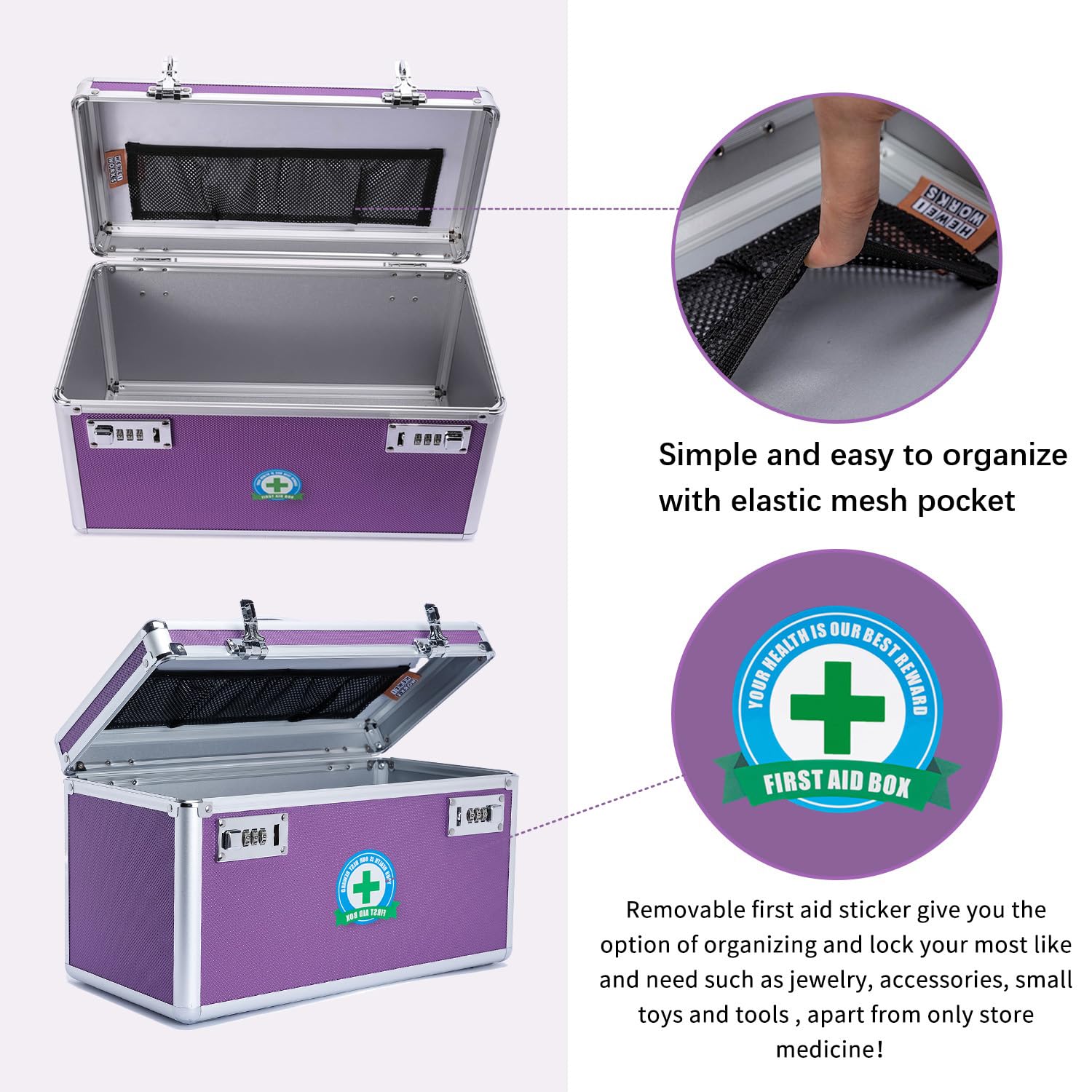HEWEI WORKS Locking Box with Portable Storage Case, 14.2x 7.2x 8.2,Childproof Medication Lock Organizer, Lockbox for Docum