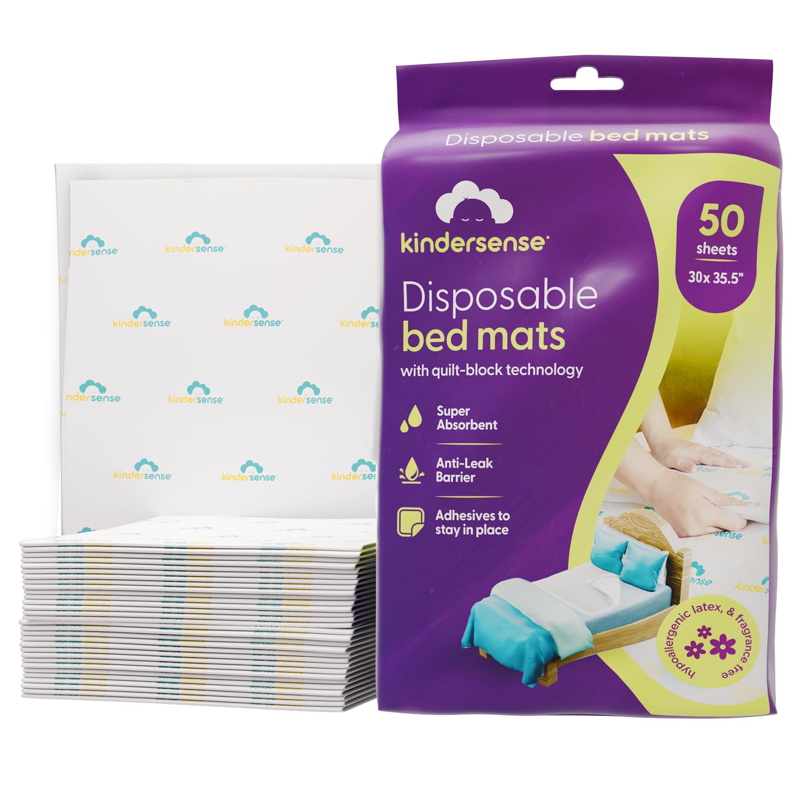 KinderSense Ultra Absorbent Disposable Bed Pads for Potty Training 36 x 30 (50 Count) - Bedwetting Mat & Mattress Protector - In