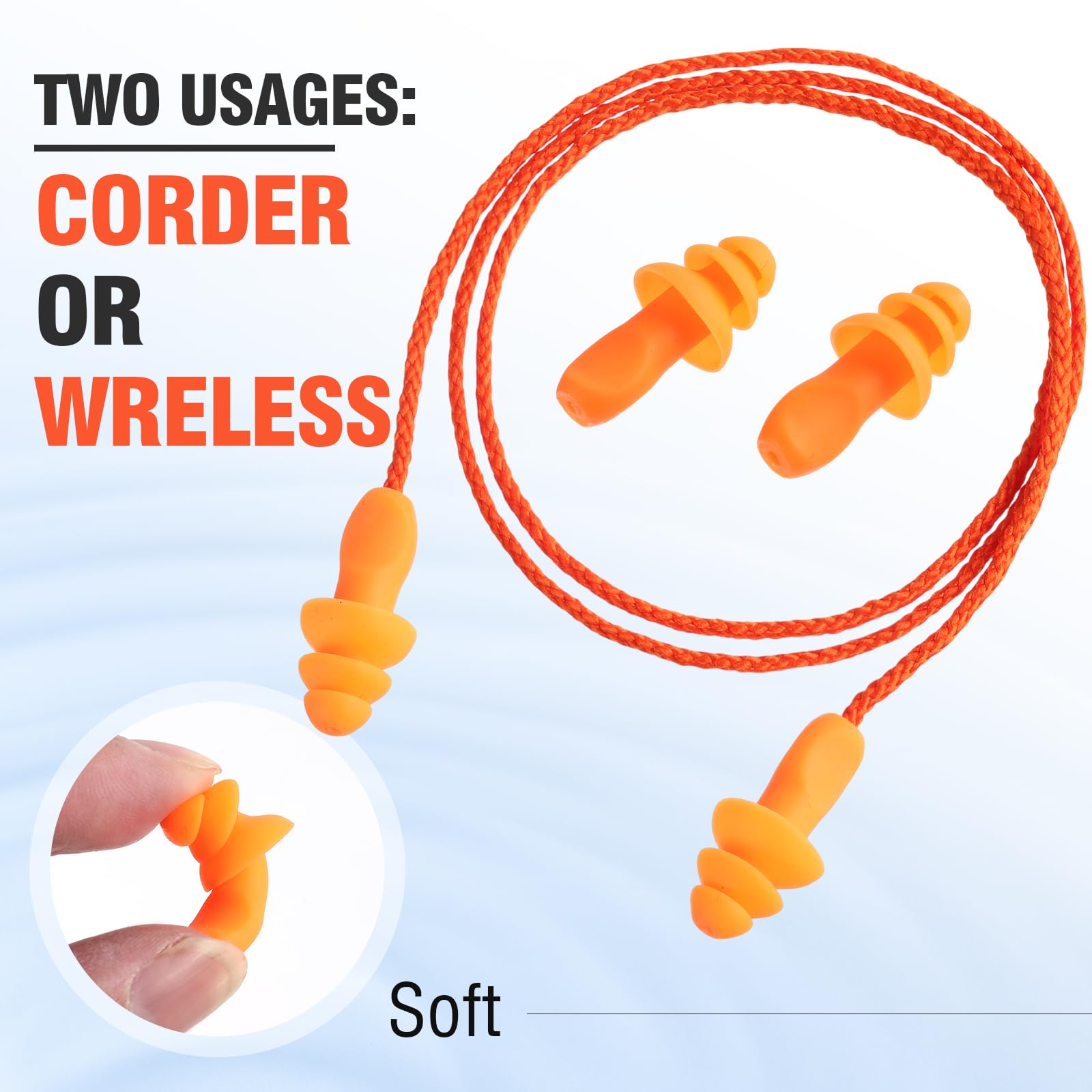 Tondiamo 200 Pairs Ear Plugs Reusable Silicone Earplugs with Cord Sleeping Individually Wrapped Hearing Protection Noise Cancell