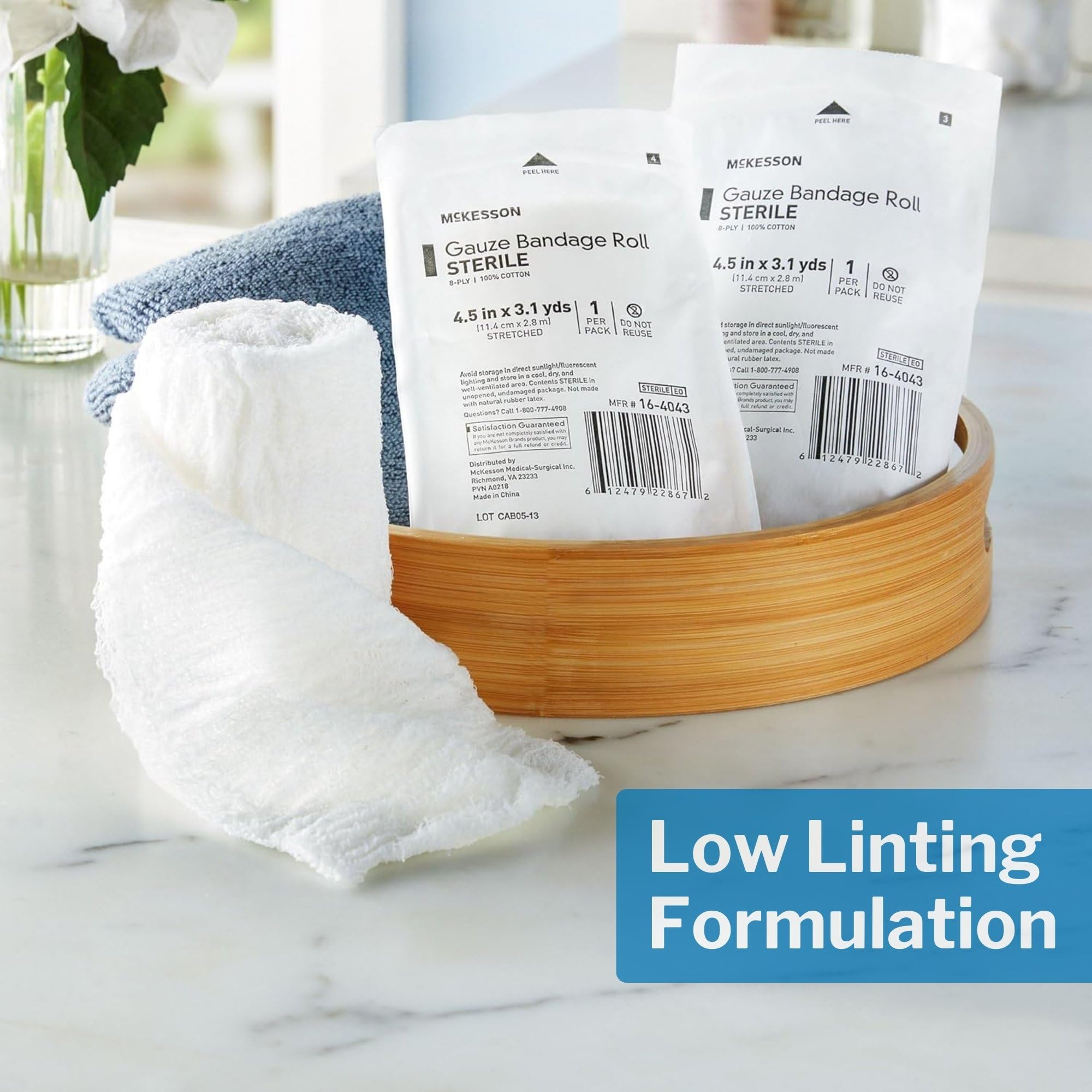 McKesson Gauze Bandage Rolls, Sterile, 8-Ply [100 Pack] - Fluff-Dried Cotton Bandaging Roll, 4.5 inches x 3.1 Yards