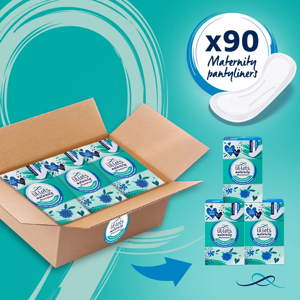 Lil-Lets Maternity Pantyliners, 90 x Ultra Slim Pantyliners, 3 Packs of 30 Pant Liners, for Pre & Post Birth Use, Light Bladder