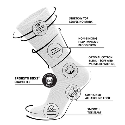 6 Pairs of Cotton Diabetic Non-Binding Neuropathy Crew Socks (Black, Gray, White, Fits Mens Shoe Size 12-14.5)
