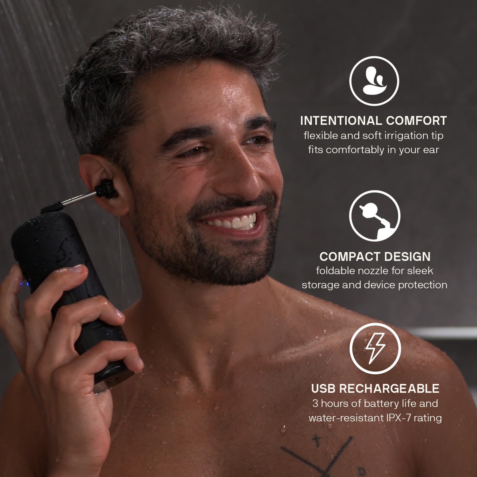 Wush Pro By Black Wolf- Deluxe Water Powered Ear Cleaner- Safe & Effective- Electric Triple Jet Stream 3 Pressure Settings For E