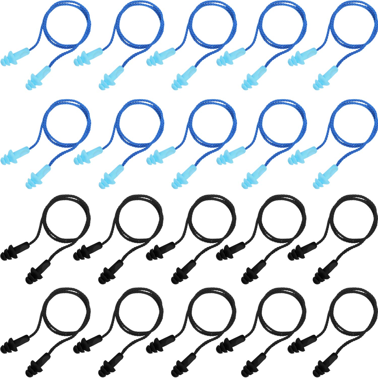 Bememo 20 Pairs Corded Ear Plugs Reusable Silicone Earplugs with String Noise Cancelling Hearing Protection for Sleep Work Shoot